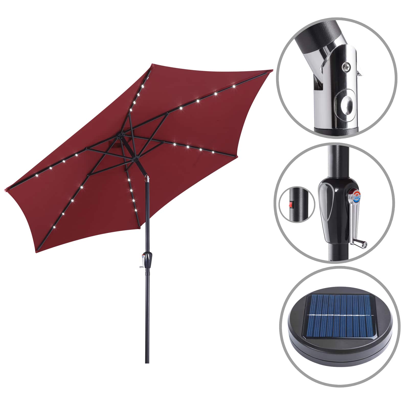Parasol solarny LED Florida czerwony Ø300cm