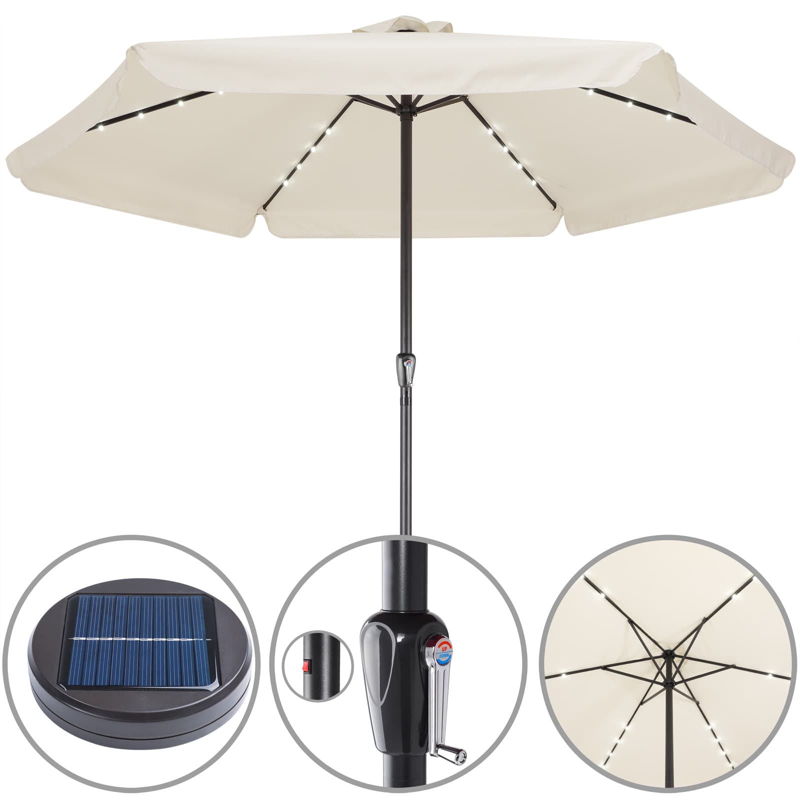 Parasol solarny LED Ateny kremowy Ø330cm