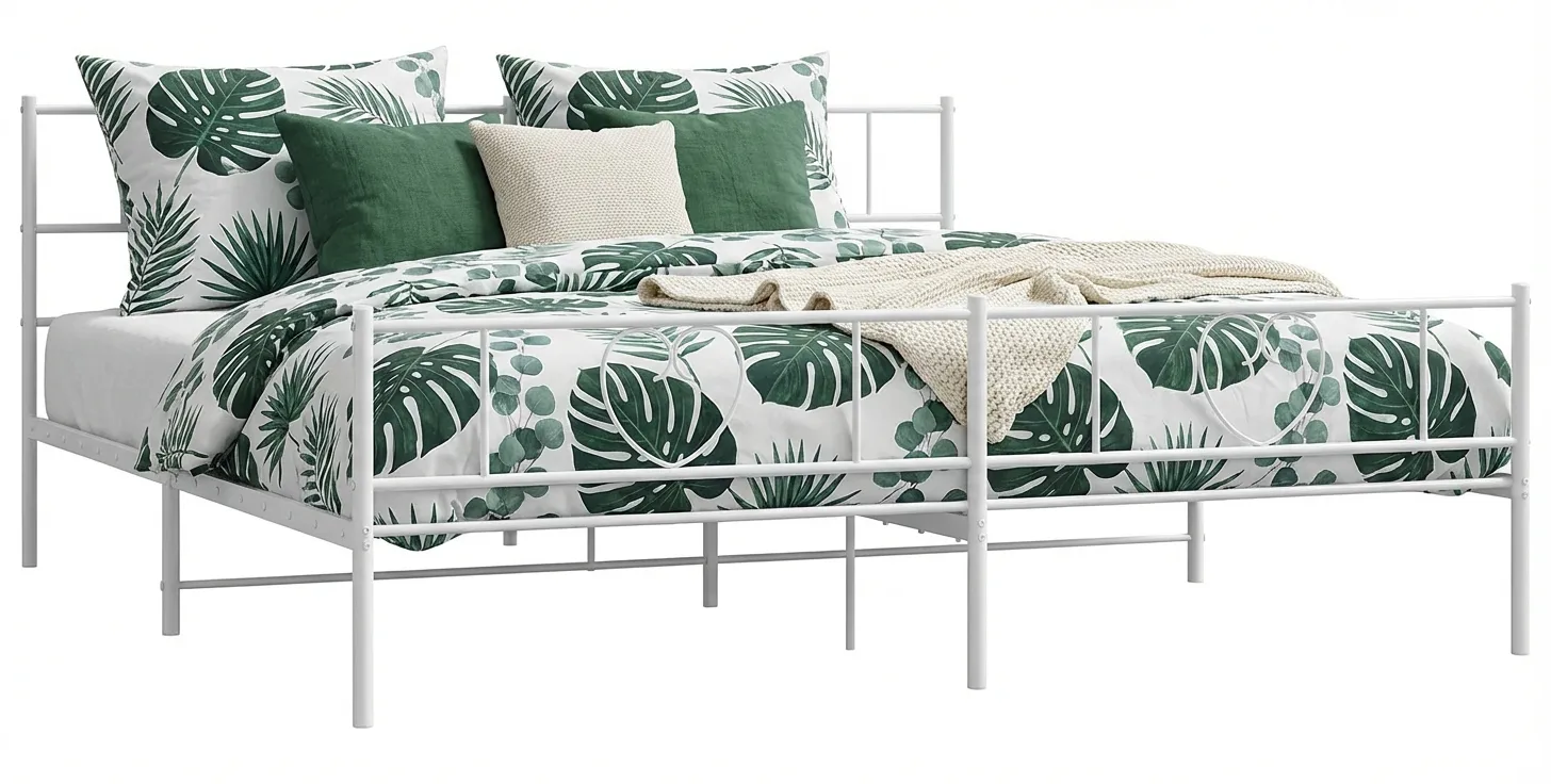 Białe metalowe łóżko małżeńskie 180x200 cm - Veligo