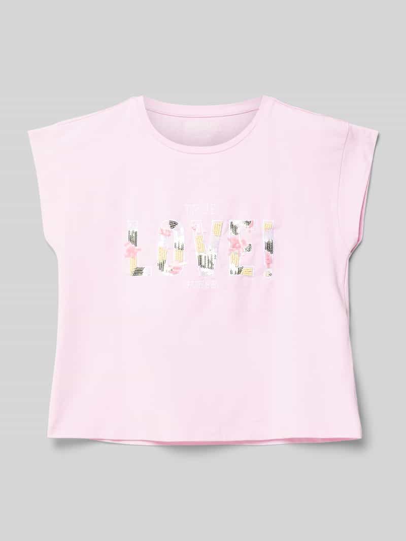 T-shirt z wyhaftowanym napisem i cekinami