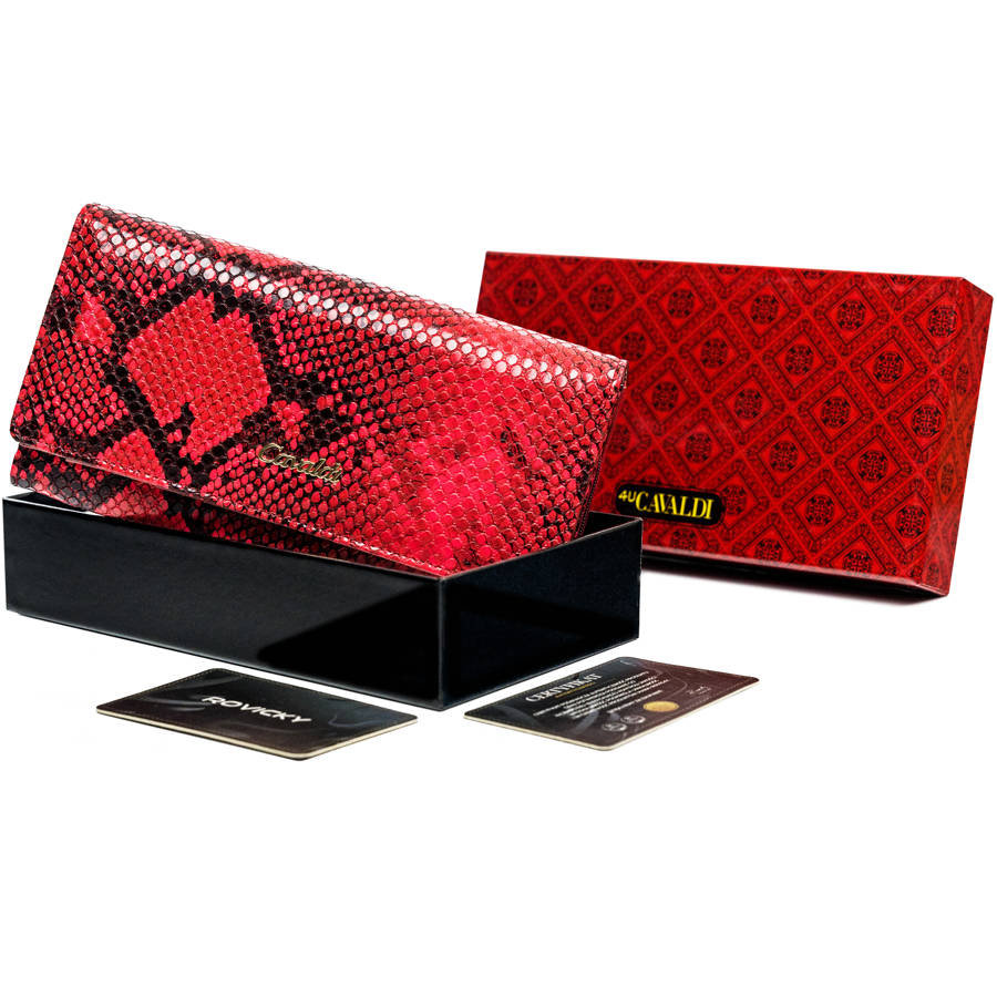 Duży, Rozbudowany Portfel Damski Zdobiony Wzorem Wężowej Skóry — Cavaldi