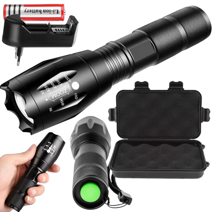 LATARKA TAKTYCZNA WOJSKOWA LED ZOOM MOCNA ZESTAW