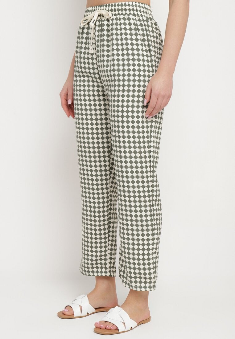 Zielone Spodnie z Wysokim Stanem i Gumką w Pasie Korolla