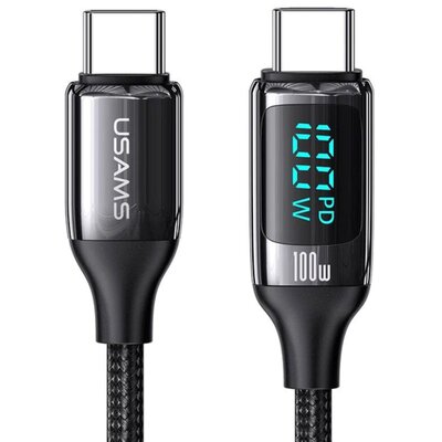 USAMS Kabel pleciony U78 USB-C/USB-C 1.2m 100W Fast Charging czarny