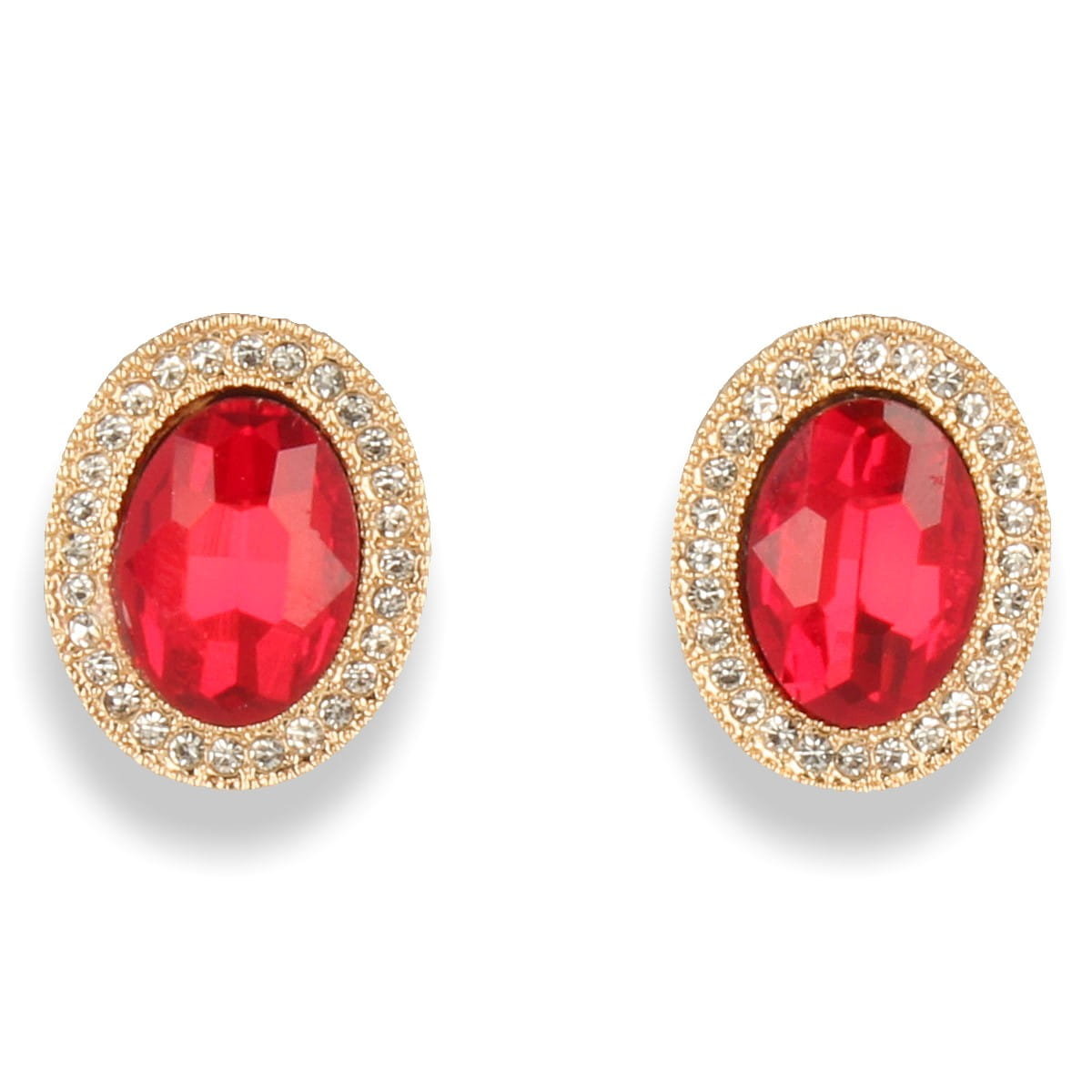 Klipsy do uszu złote z czerwonym kamieniem