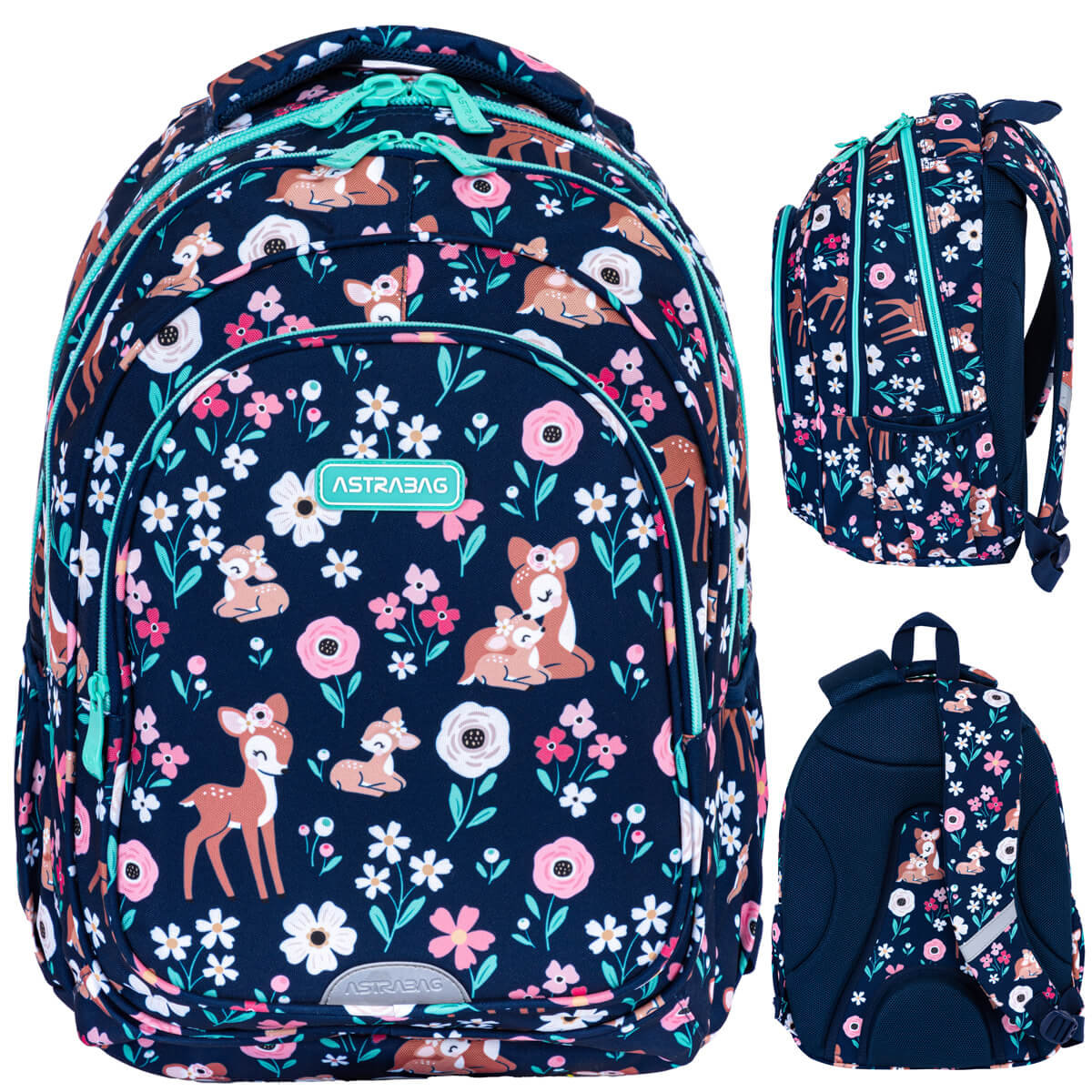 Plecak szkolny trzykomorowy Astra BAG AB300 BABY DEER