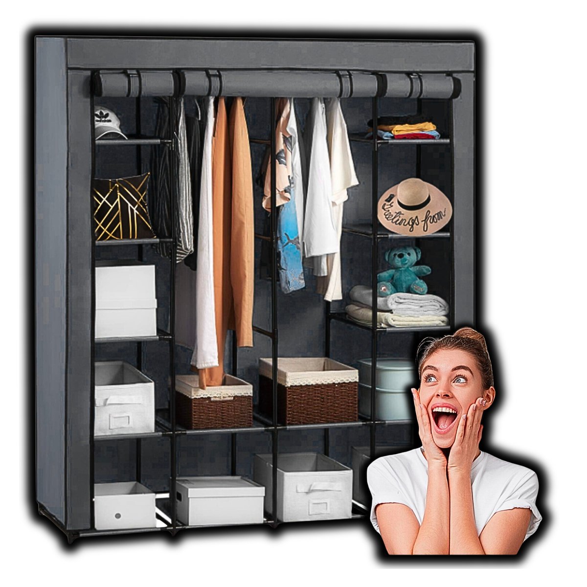 duża SZAFA MATERIAŁOWA DUŻA SZAFA TEKSTYLNA składana TURYSTYCZNA organizer