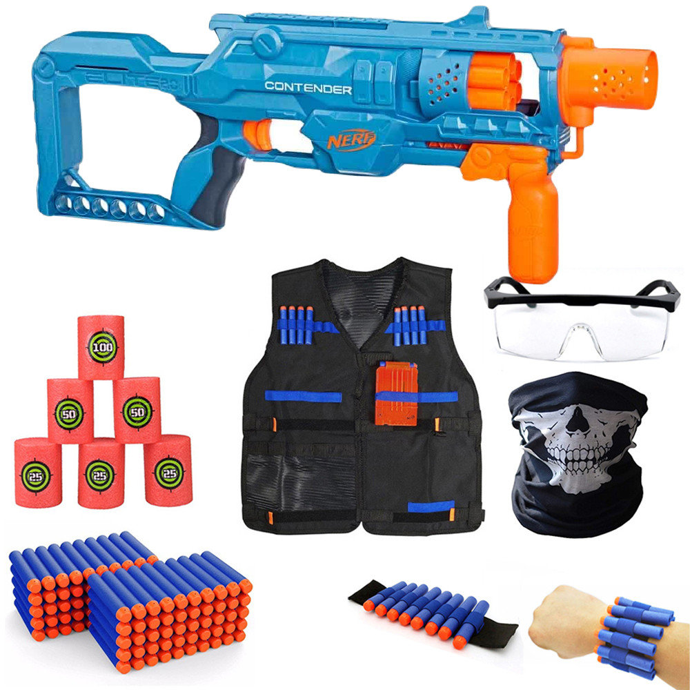 Nerf Elite 2.0 Contender F6787 + 100 Strzałek + Kamizelka + Bandana + Okulary + Opaska + Cele