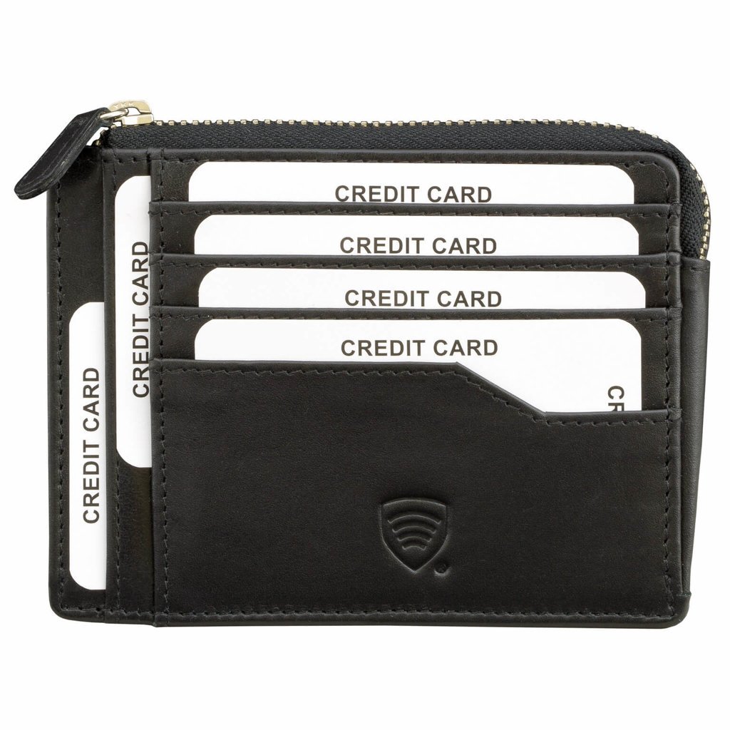 Koruma, Portfel skórzany RFID, czarny, 9,5x12,5 cm