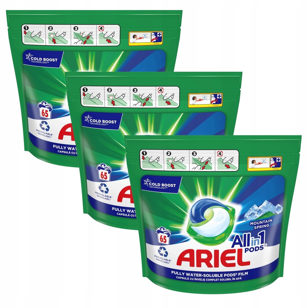 Ariel 65 szt 3w1 MOUNTAIN SPRING kapsułki do prania