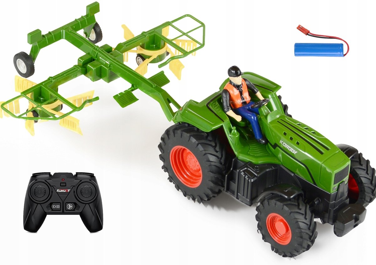 TRAKTOR ZDALNIE STEROWANY CIĄGNIK RC Z ZGRABIARKĄ + AKUMULATOR (6657)