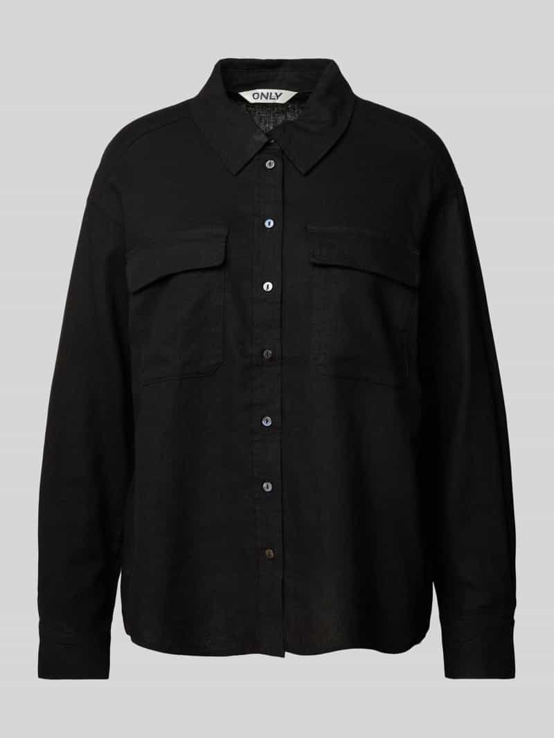 Bluzka lniana o kroju oversized z kieszeniami z patką na piersi model ‘CARO’