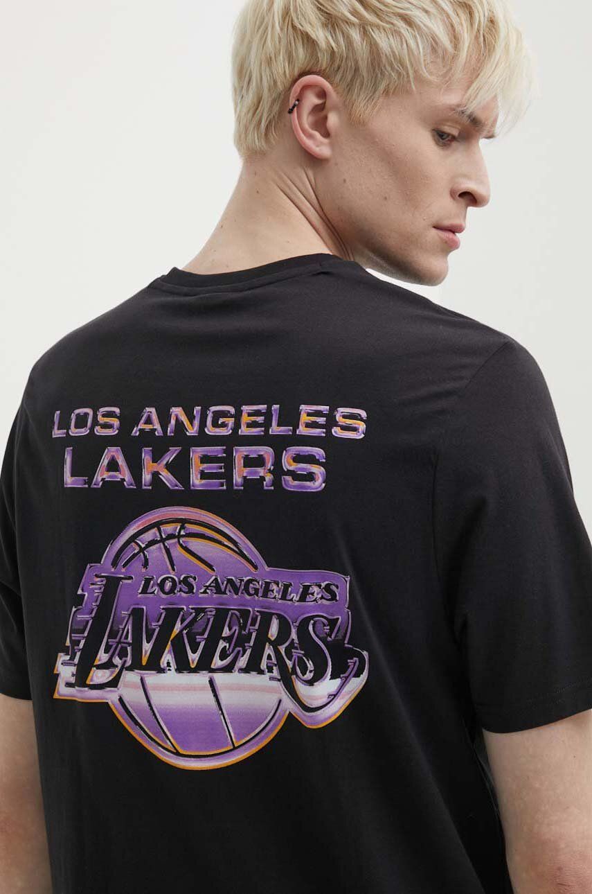 New Era t-shirt bawełniany męski kolor czarny z nadrukiem LOS ANGELES LAKERS