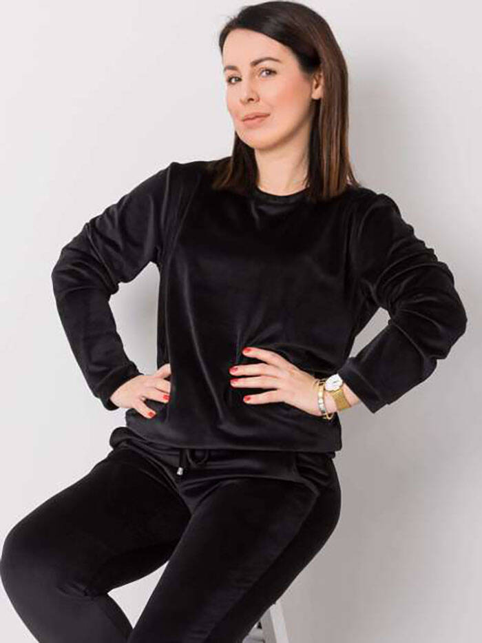 Welurowy dres damski plus size czarny (6085) - Factory Price
