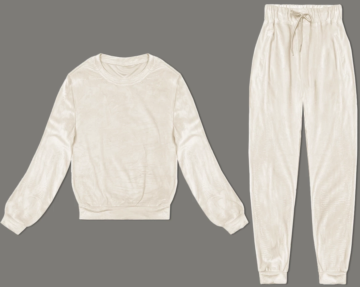 Welurowy dres damski ecru (8C1173-132) - J STYLE