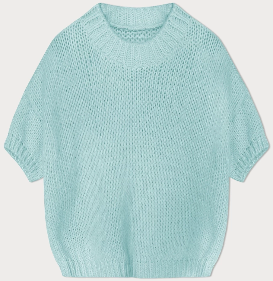 Luźny sweter damski z krótkim rękawem neonowy różowy (760ART) - MADE IN ITALY