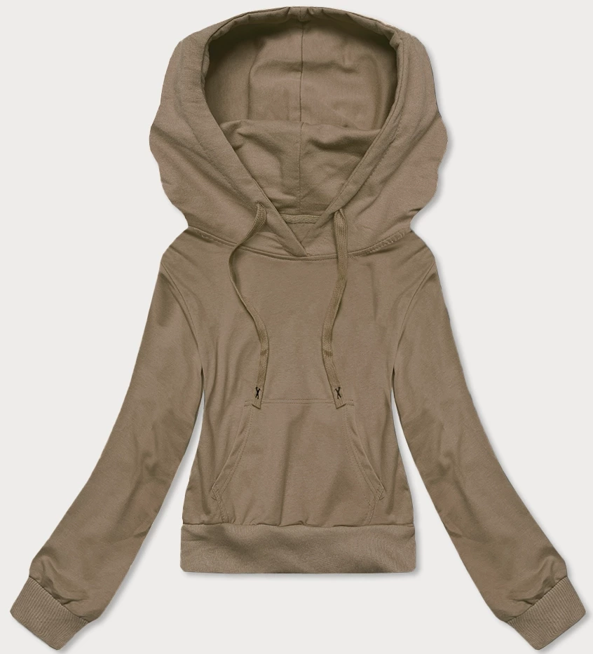 Krótka bluza dresowa z kapturem ciemny beż (8B939-91) - J STYLE