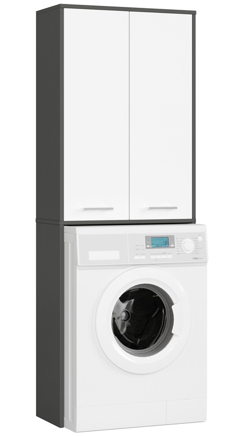 Słupek łazienkowy z drzwiczkami nad pralkę grafit + biały R3-E29