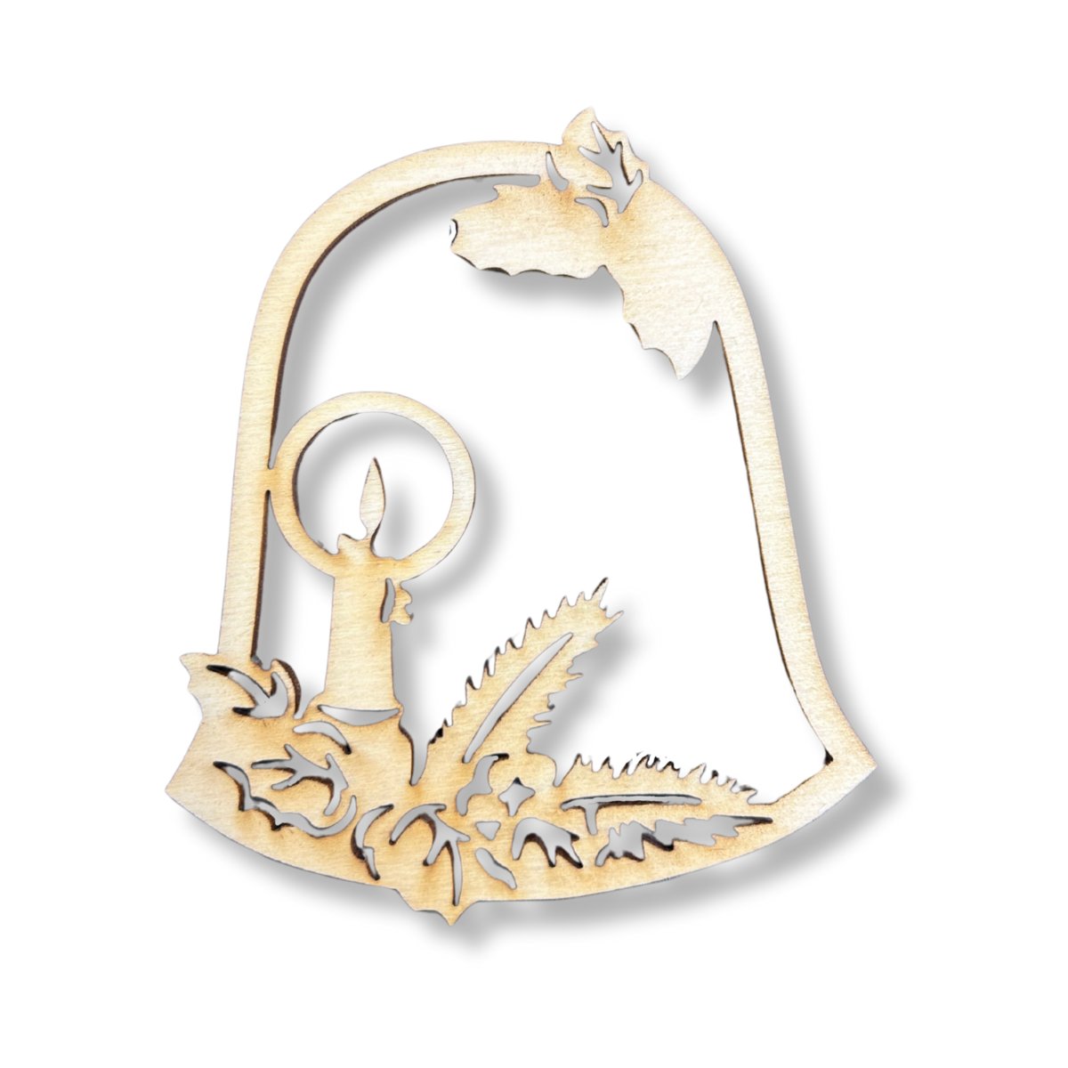 Drewniana zawieszka dzwonek świeca ze sklejki decoupage dekor na choinkę