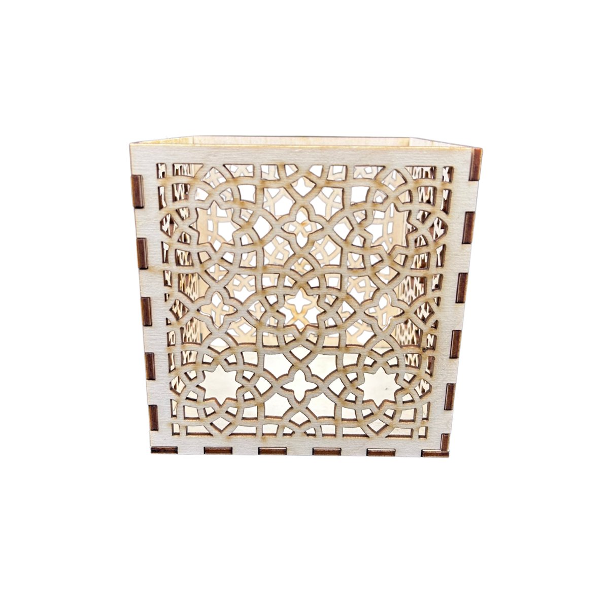 Lampion Drewniany ze Sklejki Dekor Pudełko wzór Świecznik 11cm