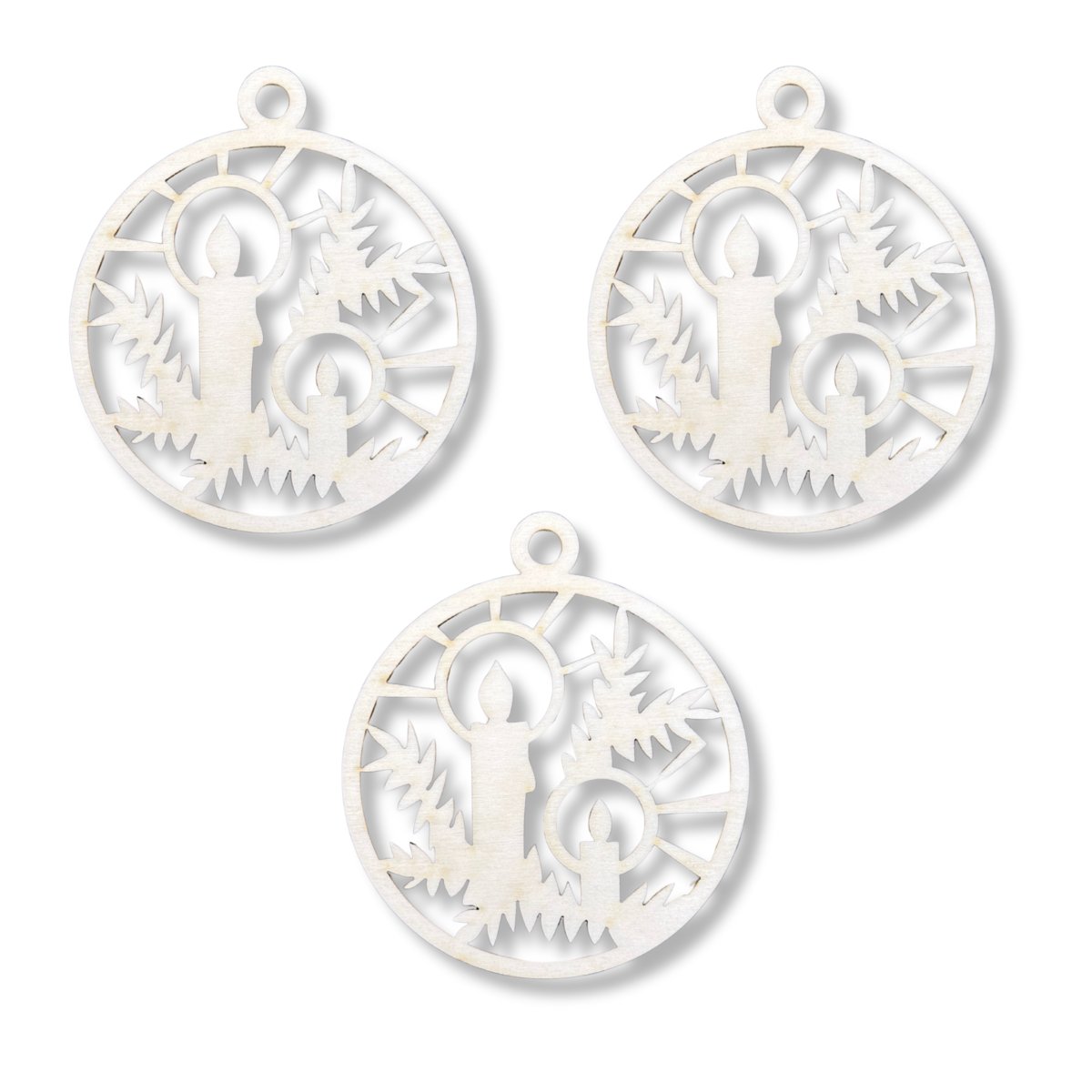 Drewniana Bombka zawieszka na Choinkę Dekor wzór Świeca