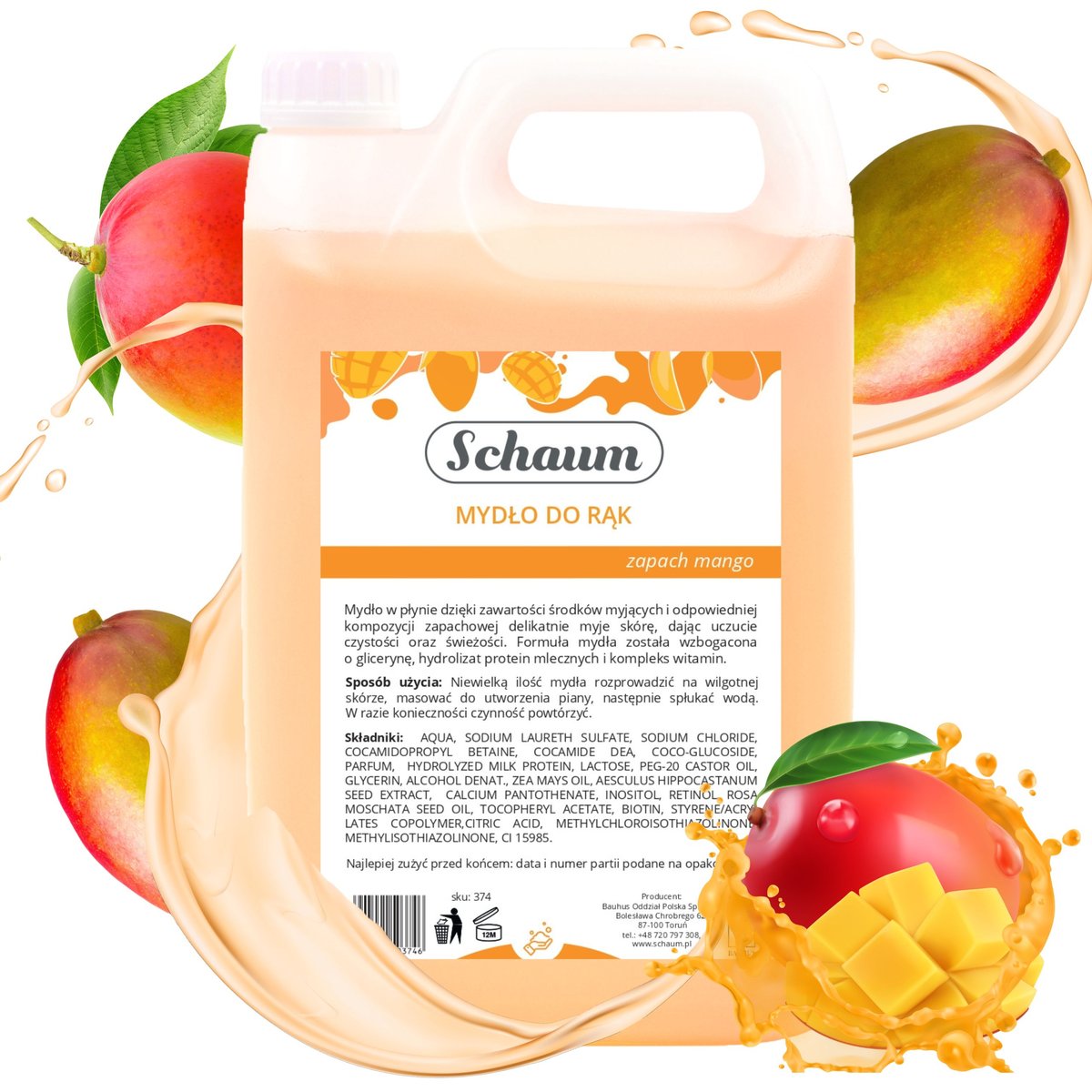 Mydło do rąk nawilżające o zapachu mango, 5L