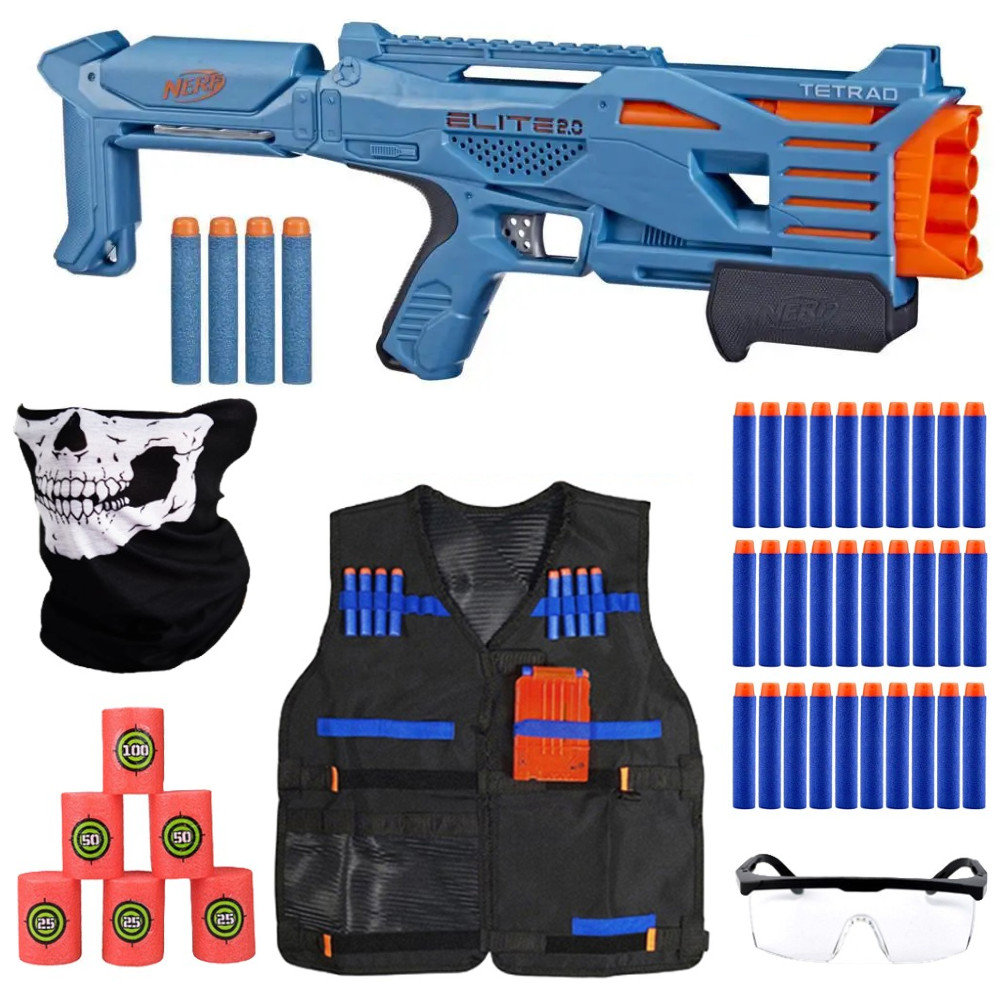Nerf Elite 2.0 Tetrad QS-4 F5026 + Cele + 30 Strzałek + Bandana + Okulary + Kamizelka