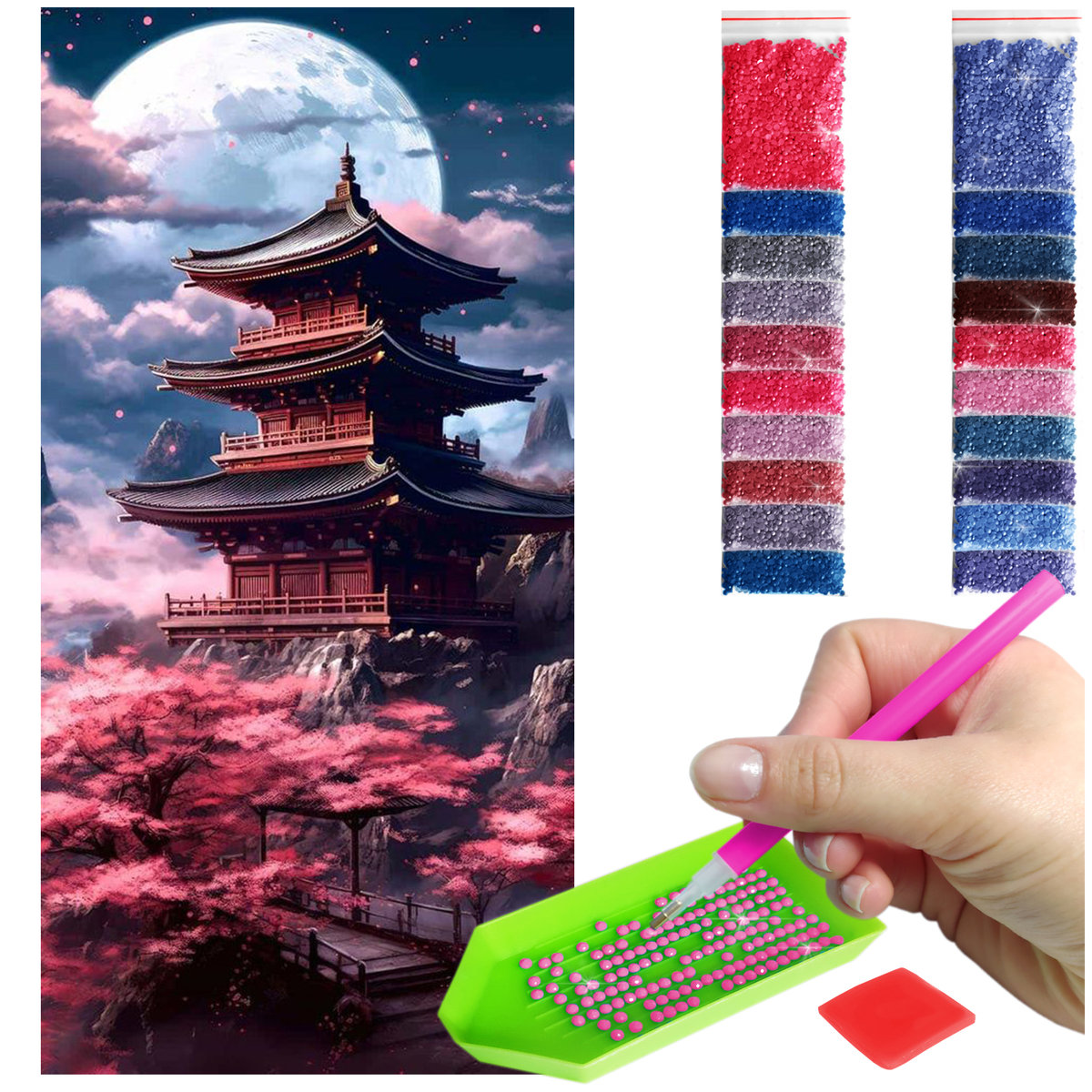 Haft Diamentowy 40x80 Diamond Painting mozaika JAPOŃSKI KRAJOBRAZ zestaw akcesoria