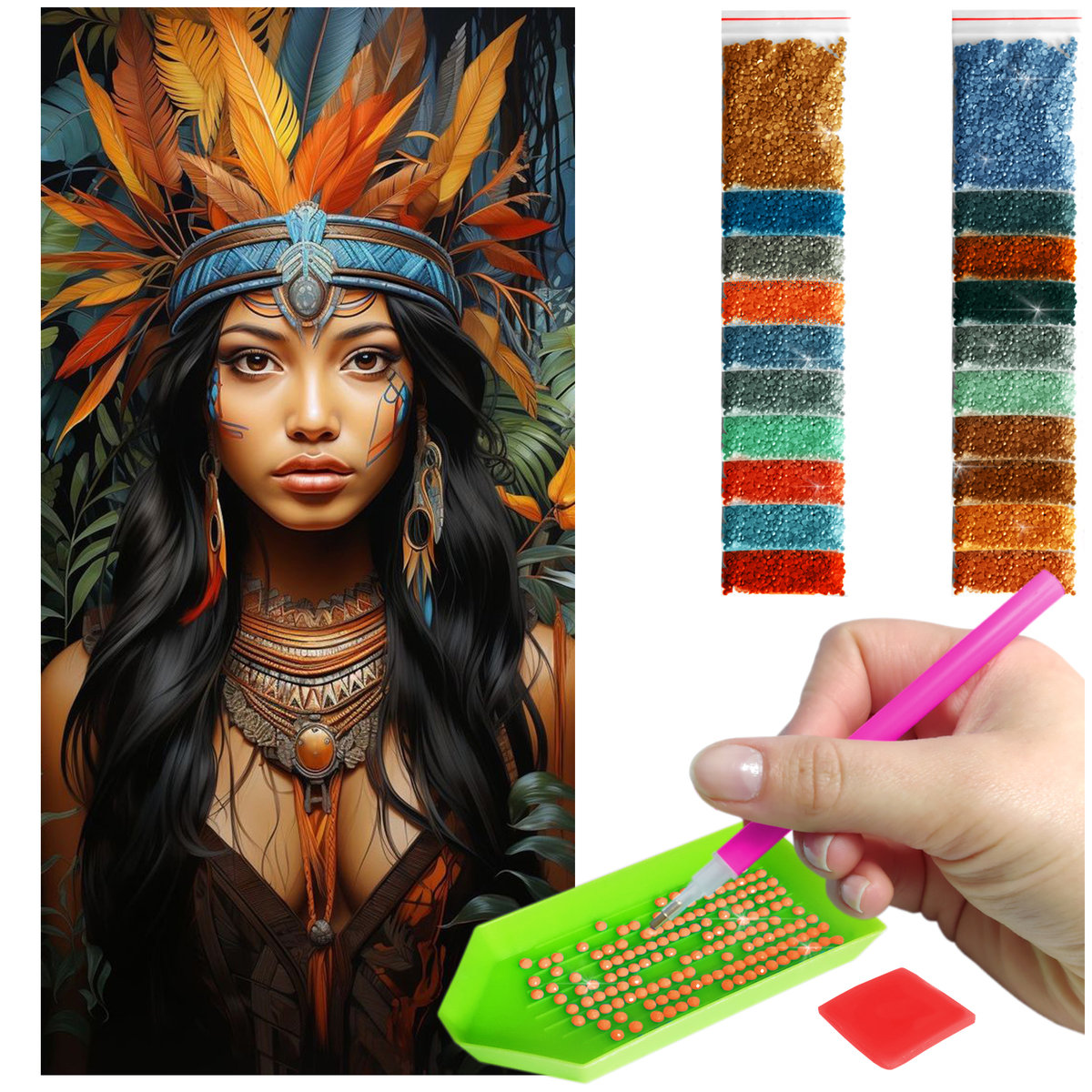 Haft Diamentowy 40x80 Diamond Painting mozaika INDYJSKA WOJOWNICZKA zestaw akcesoria