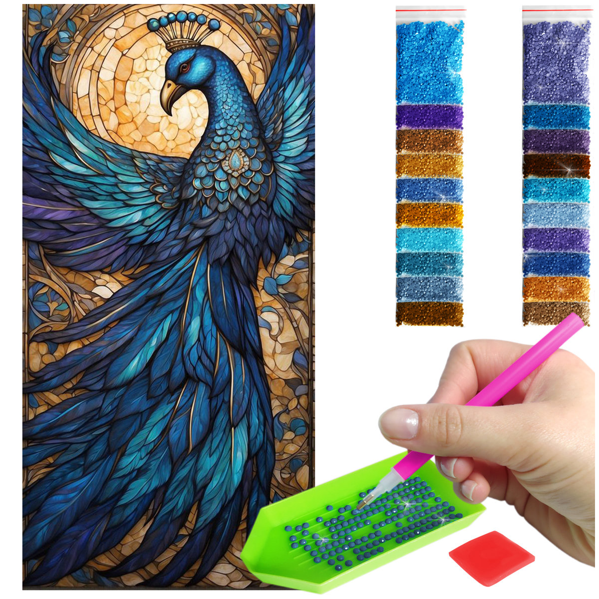 Haft Diamentowy 40x80 Diamond Painting mozaika NIEBIESKI PAW zestaw akcesoria