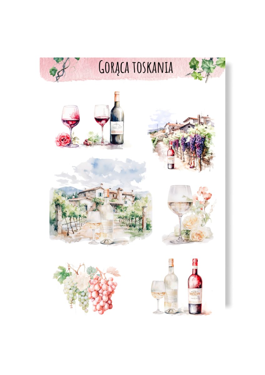 Naklejki toskania włochy winogrona wakacyjne do bullet journala