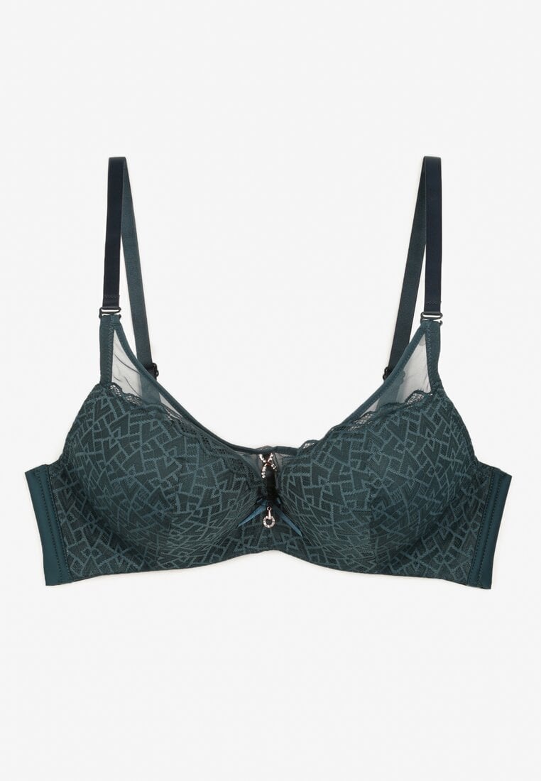 Ciemnozielony Biustonosz Koronkowy z Efektem Push-Up Donantia