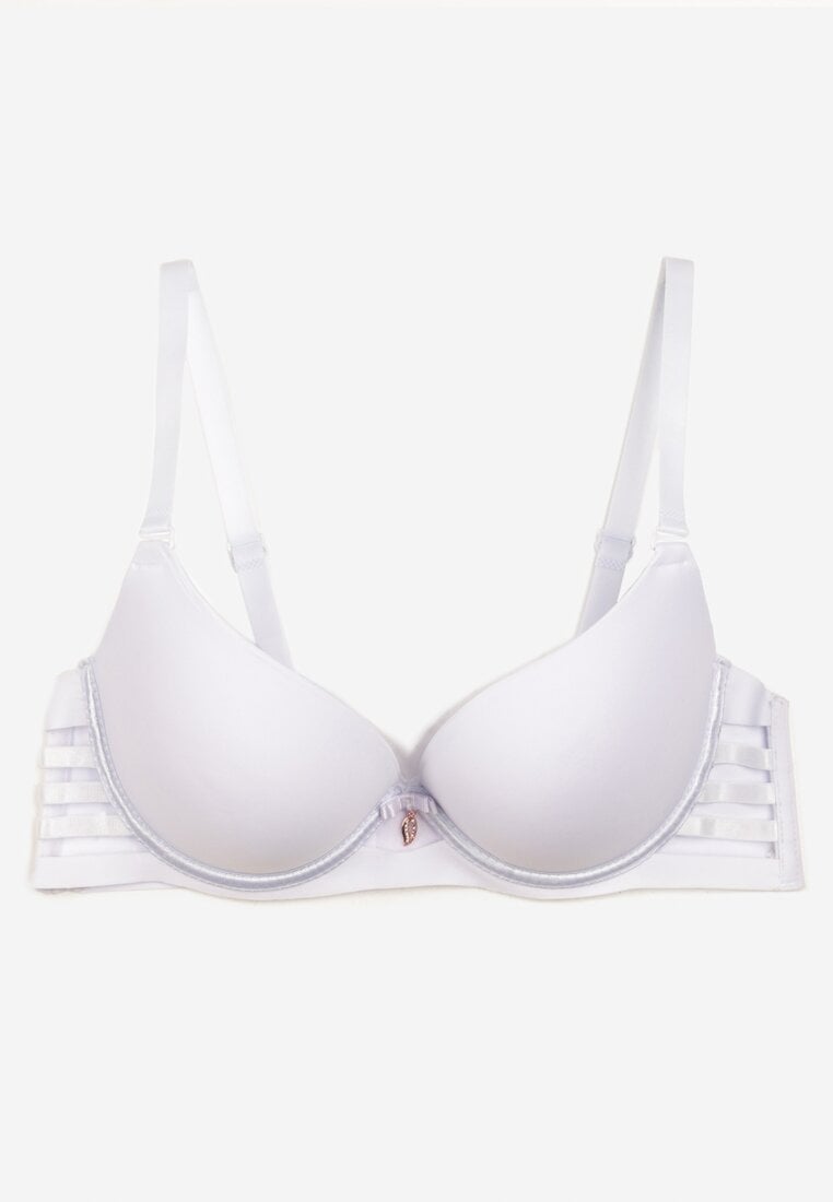 Biały Biustonosz Gładki z Efektem Push-Up i Wycięciami Roselily