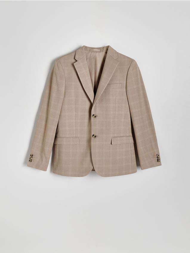 Reserved - Marynarka slim fit w kratę - beżowy