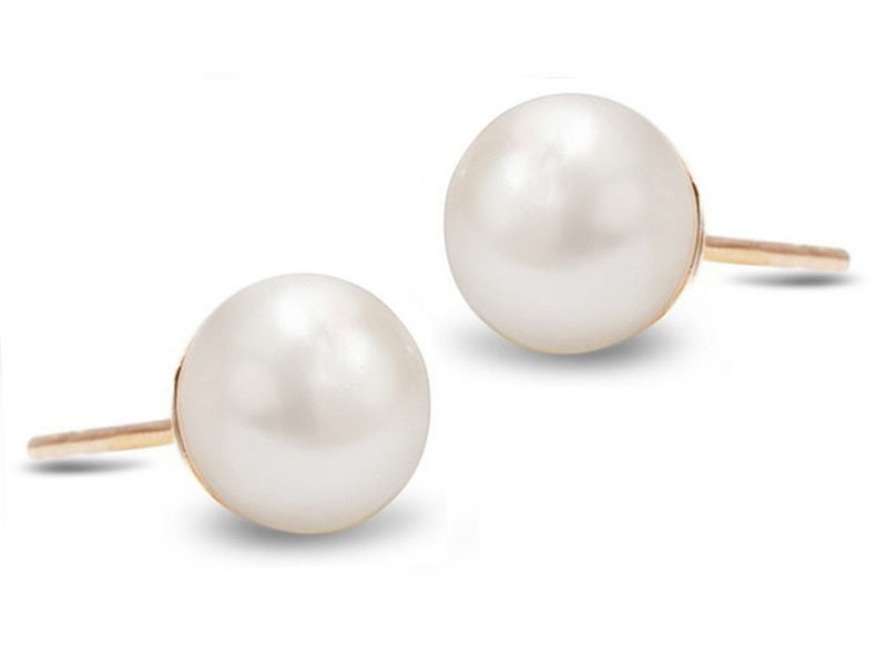 Złote kolczyki 585 delikatne białe perełki na sztyft