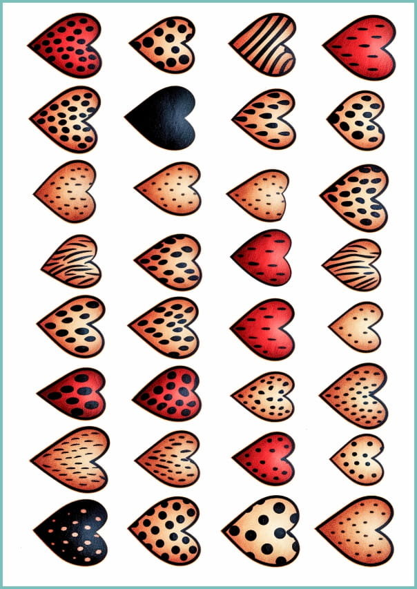 Tatuaże tymczasowe, zmywalne, serca 07,  format arkusz A4