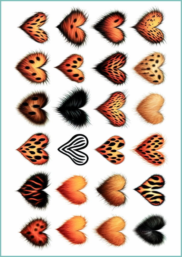 Tatuaże tymczasowe, zmywalne, puszyste zwierzęce serduszka,  format arkusz A4