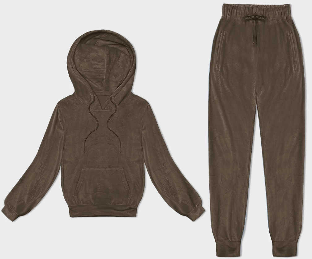 Welurowy dres damski z kapturem army (8C1175-162) - J STYLE
