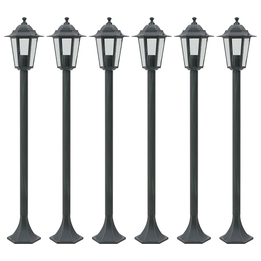 Zestaw 6 zielonych lamp stojących ogrodowych T5-W85