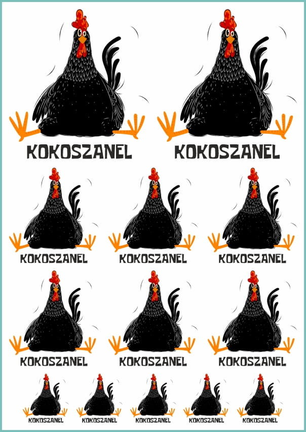 Tatuaże tymczasowe, zmywalne, kokoszanel,  czarna zabawna kura, format arkusz A4