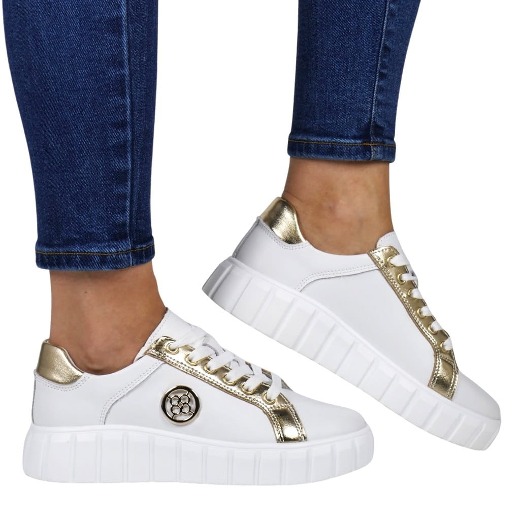 DAMSKIE TRAMPKI SNEAKERSY SKÓRZANE POTOCKI 14302 BIAŁE