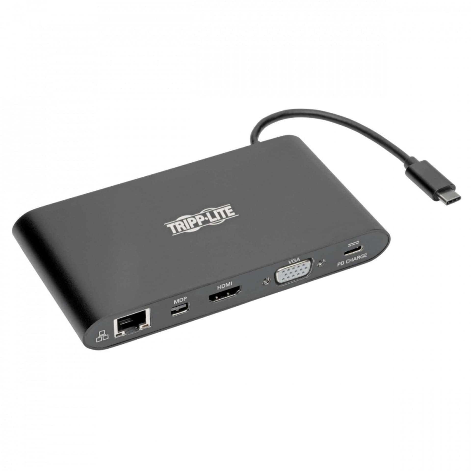 Stacja dokująca USB-C, podwójny wyświetlacz 4K HDMI/mDP, VGA, USB 3.2 Gen 1, koncentrator USB-A/C, GbE, karta pamięci, ładowanie PD 100 W