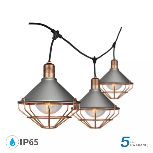 Girlanda Ogrodowa 6xE27 3metry Miedź MAT Siatka LOFT IP65 V-TAC VT-717S 5 Lat Gwarancji