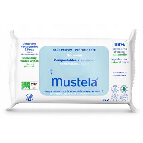 MUSTELA Kompostowalne chusteczki nawilżane, 60szt.