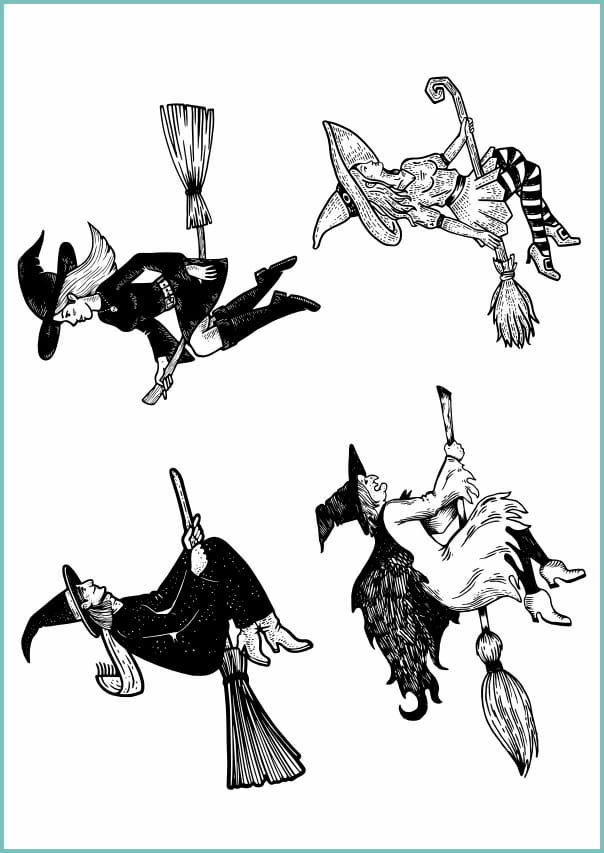 Tatuaże tymczasowe, zmywalne, czarownica na miotle, format arkusz A4