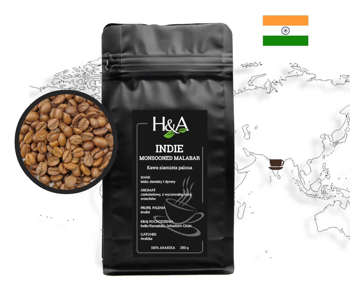 Kawa Indie Monsooned Malabar AA 250g - ziarnista/mielona