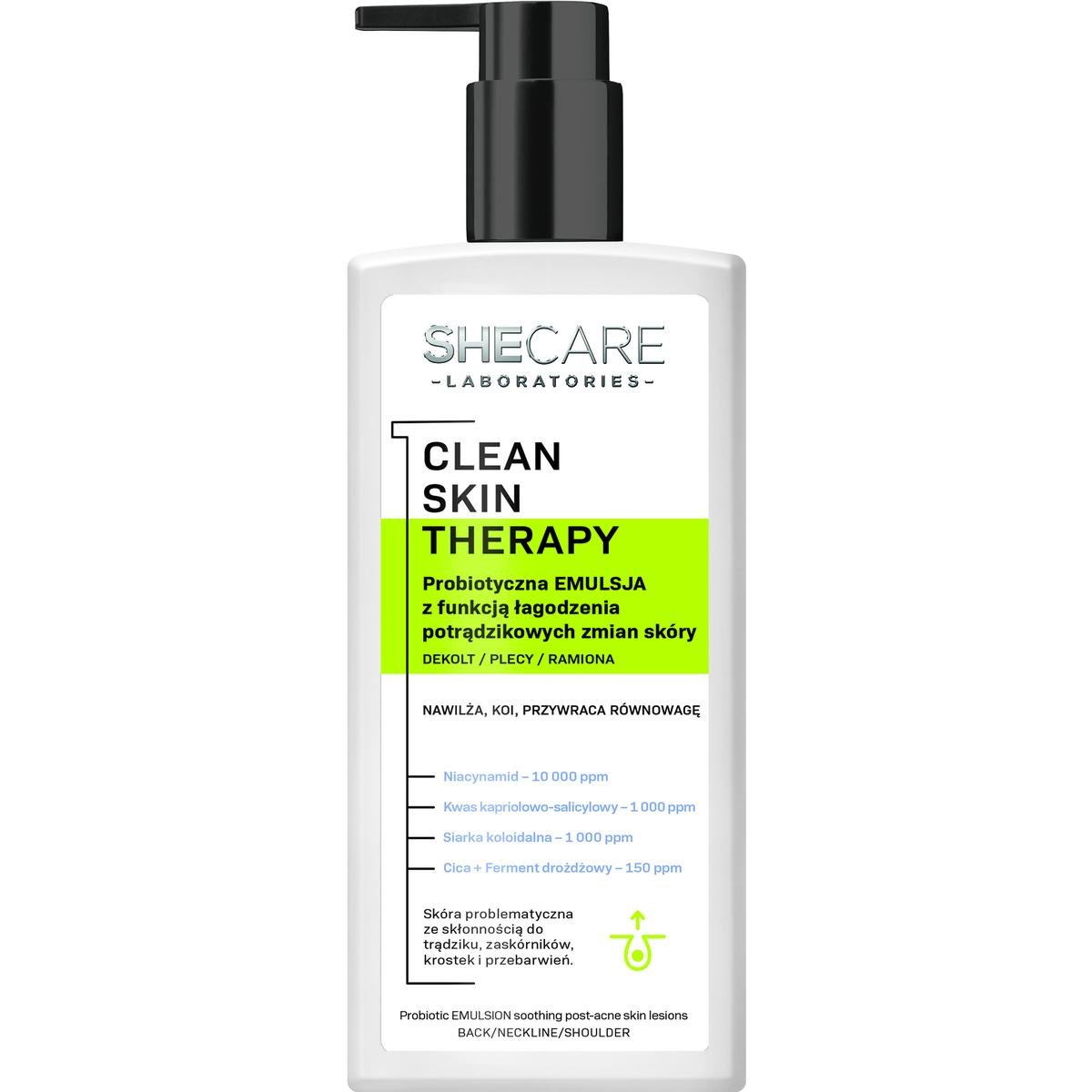 SHE, Shecare Clean Skin Therapy, Probiotyczna emulsja do ciała, 225 ml