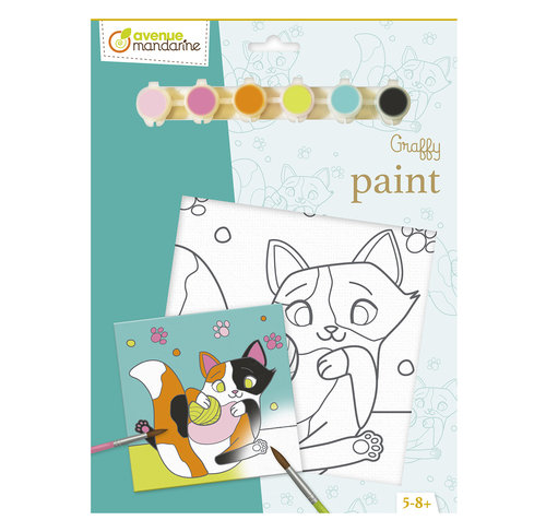 Podobrazie Z Nadrukiem + Farby + Pędzel - Kot 20X20 Cm