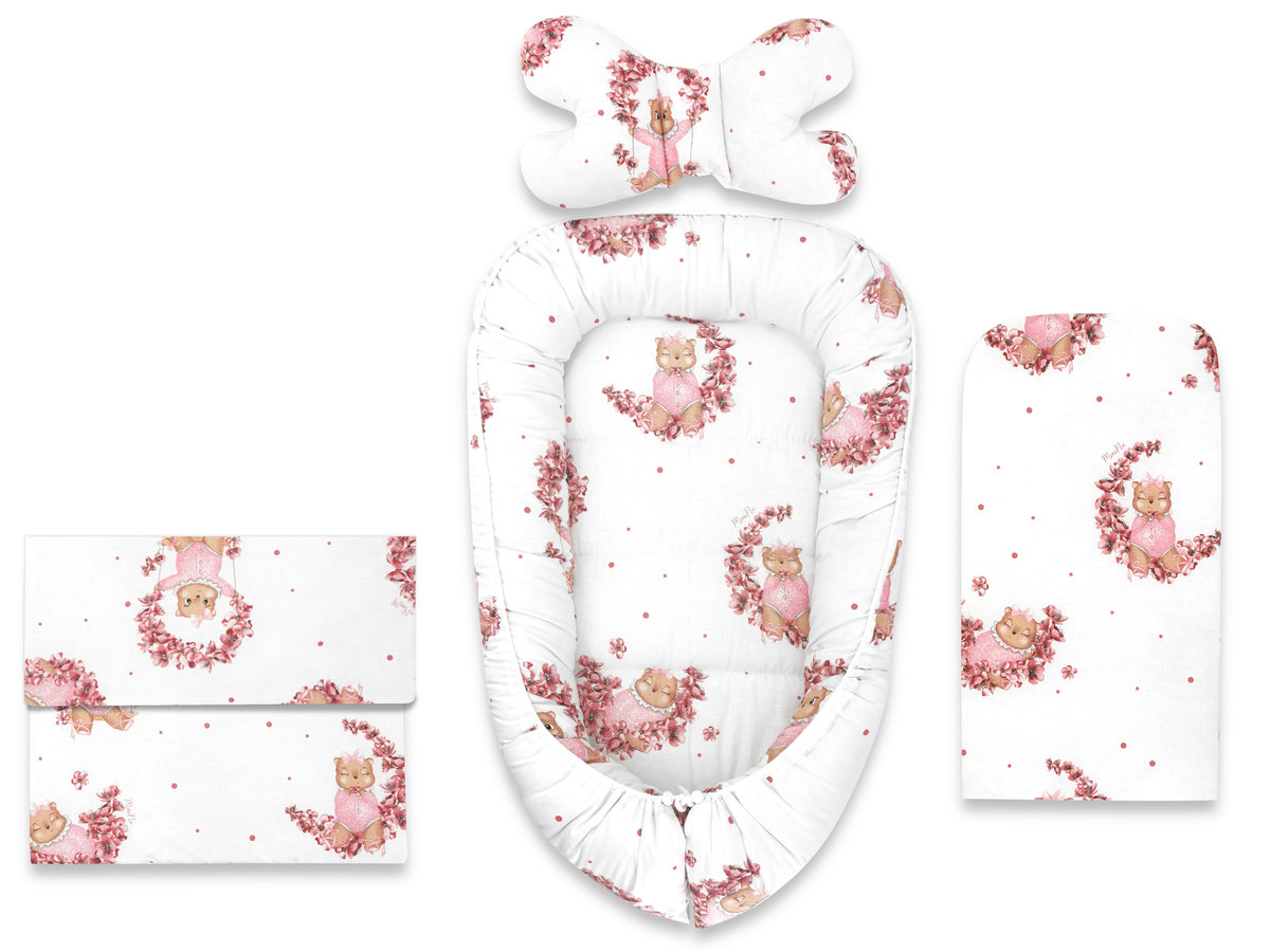 Kokon ZESTAW 4 - elementowy: kokon, poduszka motylek, kołderka, materacyk BAWEŁNA 100% BETTY