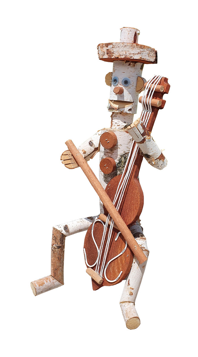Figurka drewniana do ogrodu z brzozy WIOLONCZELISTA 55cm ozdoba ogrodowa